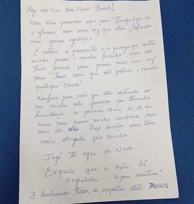 Carta de Deolane Bezerra