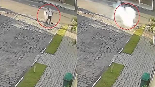 Câmera flagra o momento em que celular explode no bolso de homem no interior da Bahia