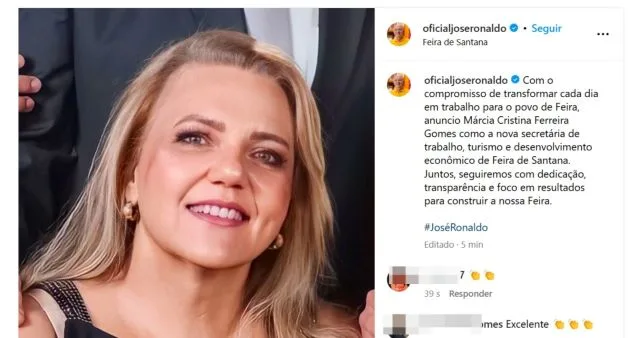 José Ronaldo anuncia Márcia Cristina Gomes como nova secretária de Trabalho, Turismo e Desenvolvimento Econômico