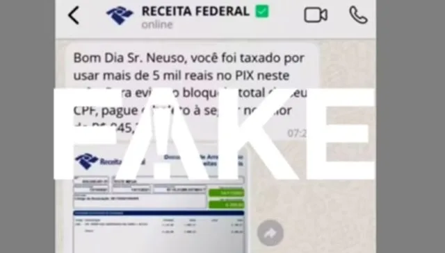 Receita Federal alerta para golpes com taxa falsa sobre Pix