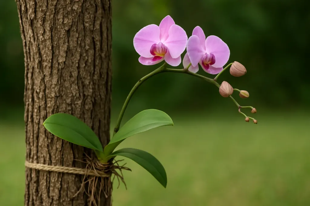 Essa amarração simples no tronco faz a orquídea florescer por mais tempo