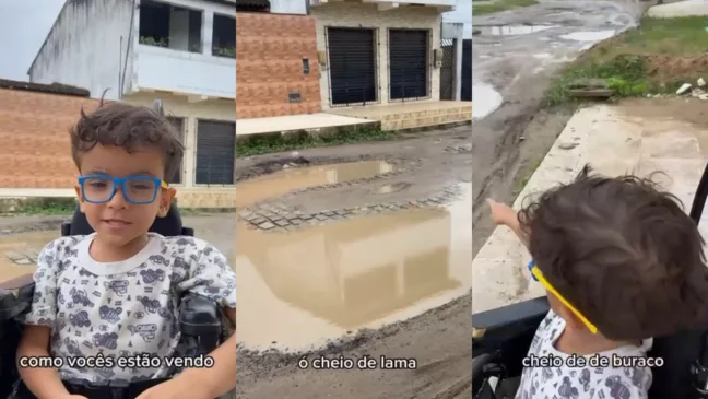 Garanhuns Garotinho cadeirante, de apenas 5 anos, faz apelo para manutenção de rua em Feira de Santana