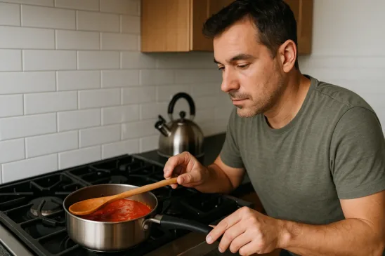 Truque de cozinha com colher no molho evita sujeira no fogão, e funciona de verdade