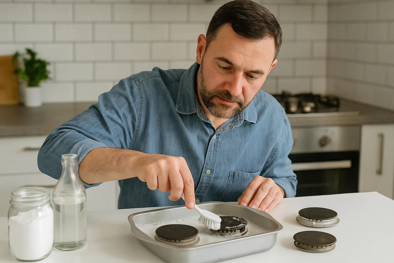 Como limpar queimadores com gordura velha apenas com bicarbonato e vinagre