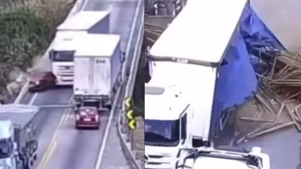 Caminhão desgovernado arremessa carro de ponte na Bahia