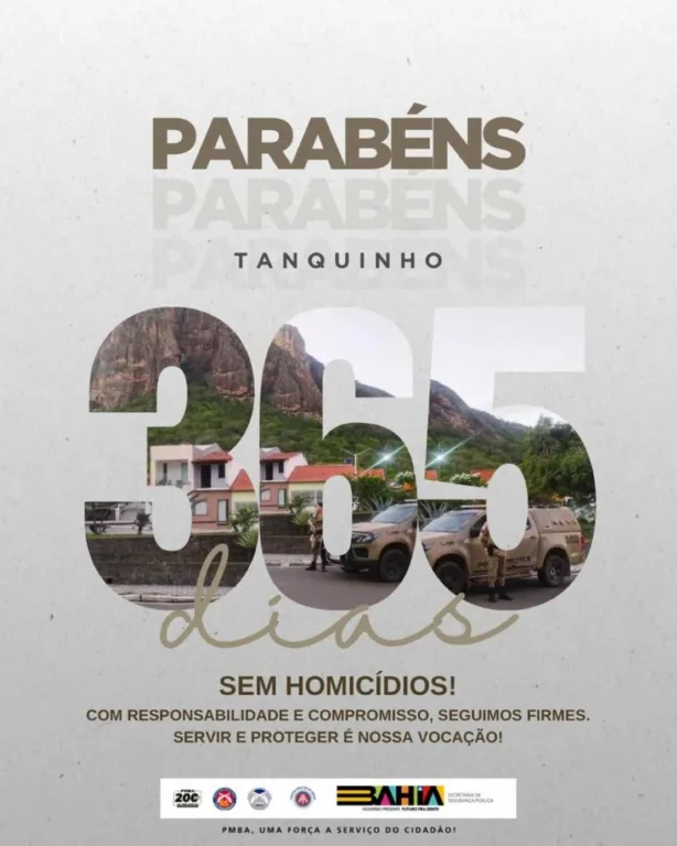 Tanquinho completa um ano sem registro de homicídios