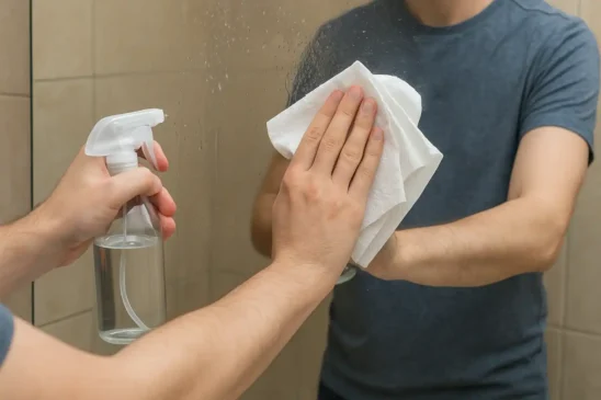Como limpar espelho manchado com álcool e papel toalha