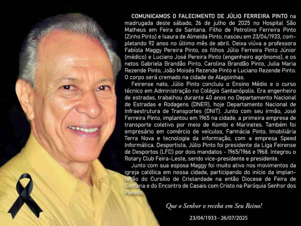 Morre empresário Júlio Ferreira Pinto