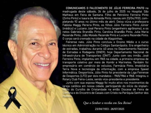 Morre empresário Júlio Ferreira Pinto