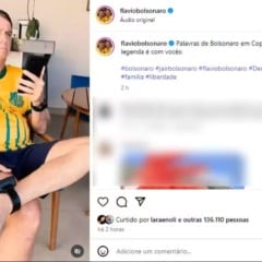 Flávio Bolsonaro postou imagem do pai, de casa, falando ao telefone com ele no ato em Copacabana