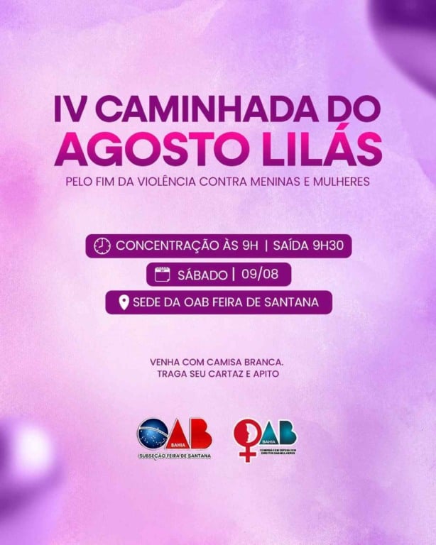 Oab realiza IV Caminhada do Agosto Lilás neste sábado (9)