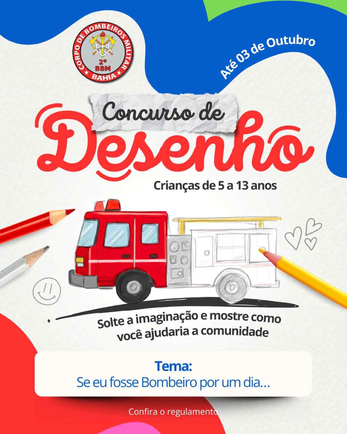 Corpo de Bombeiros promove Concurso de Desenho para crianças de 5 a 13 anos