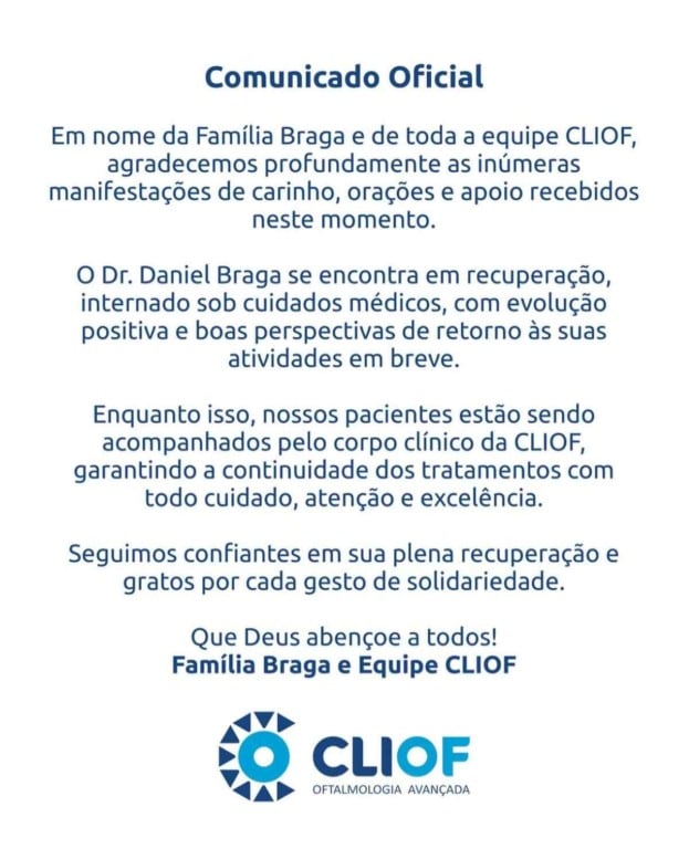 Oftalmologista baleado em tentativa de assalto tem evolução positiva, segundo clínica