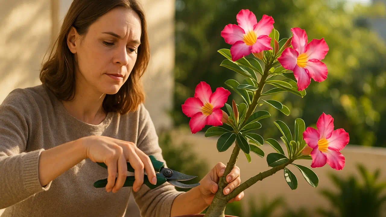 A rosa-do-deserto só floresce de novo se você acertar o tempo da poda
