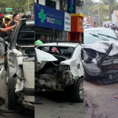 Caminhão desgovernado provoca acidente com sete veículos no centro de Nazaré