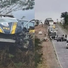 Viatura da PRF colide com carreta durante escolta de carga na BR-116 Norte