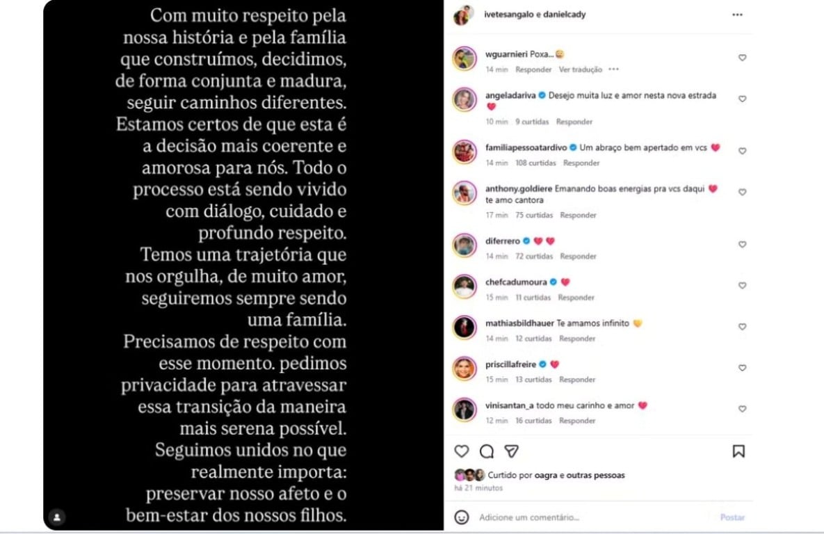 Separação: Ivete Sangalo e Daniel Cady anunciam fim do casamento