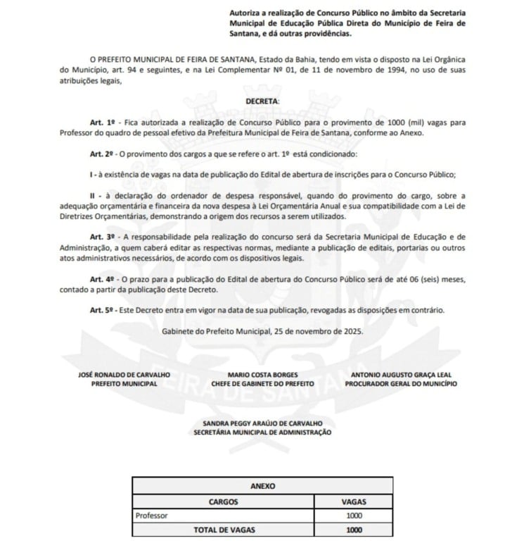 Diário oficial -autorização de concurso para professor