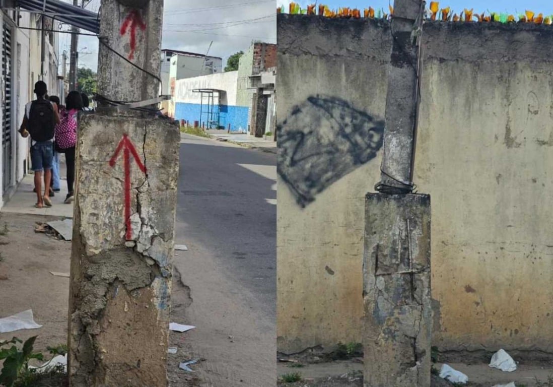 Poste danificado preocupa moradores do Sítio Novo em Feira de Santana; a população teme que caia sobre as residências Poste danificado preocupa moradores do Sítio Novo em Feira de Santana; a população teme que caia sobre as residências