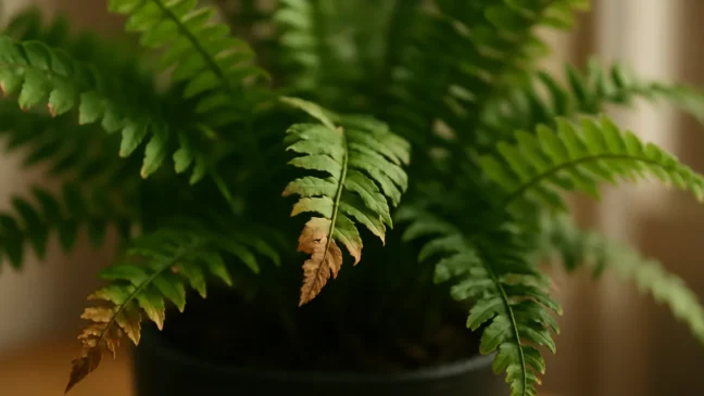 Esta falha de luz resseca as pontas das folhas da samambaia