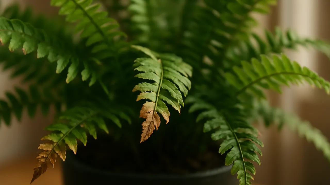 Esta falha de luz resseca as pontas das folhas da samambaia
