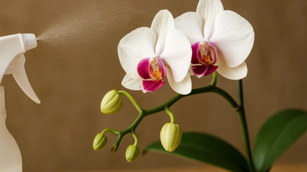 Orquídea o truque com borrifador que ativa brotos mais rapidamente Orquídea o truque com borrifador que ativa brotos mais rapidamente