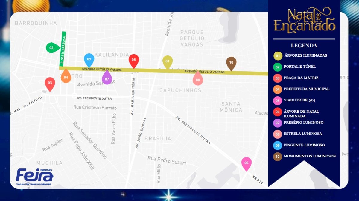 Feira de Santana ganhará decoração com percurso natalino iluminado até o dia 10 de dezembro, anuncia prefeito