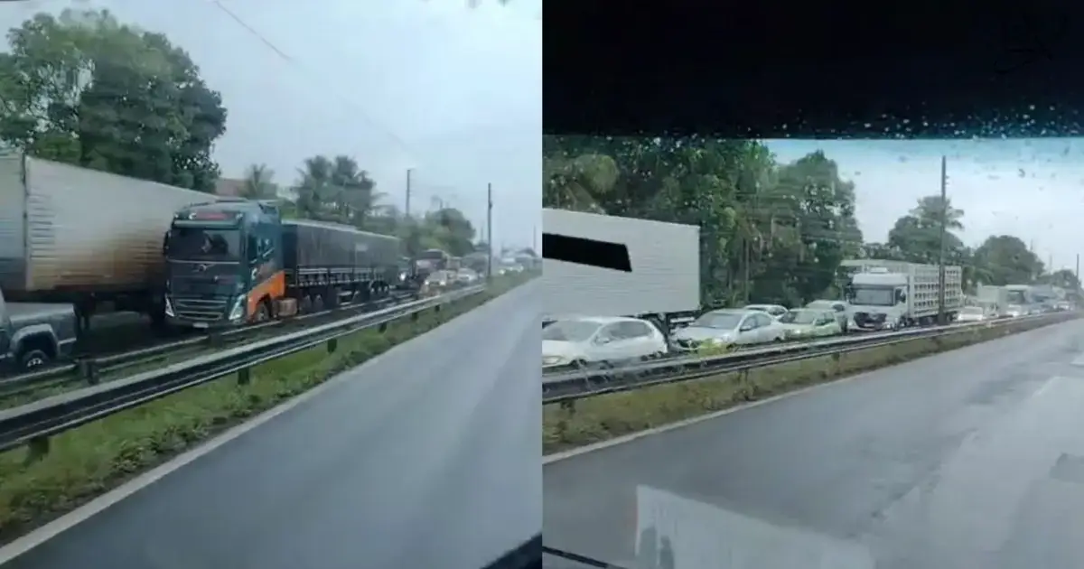 Carreta tomba na BR-324 e causa congestionamento no sentido Feira de Santana