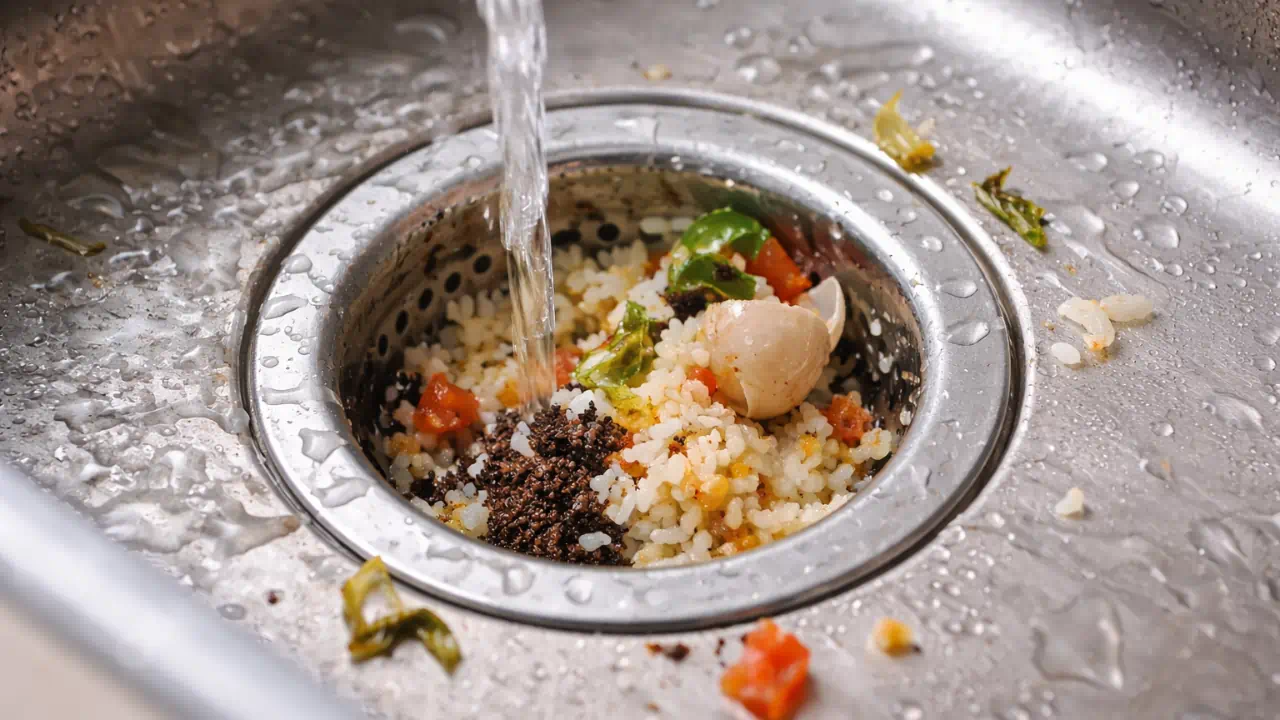 O hábito comum de jogar resto de comida no ralo que causa entupimento lento