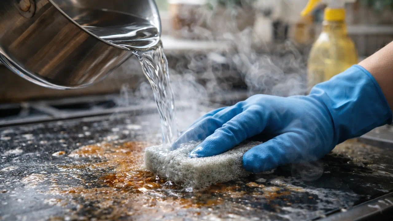 Por que usar água quente em tudo piora a limpeza da cozinha e fixa a sujeira em algumas superfícies
