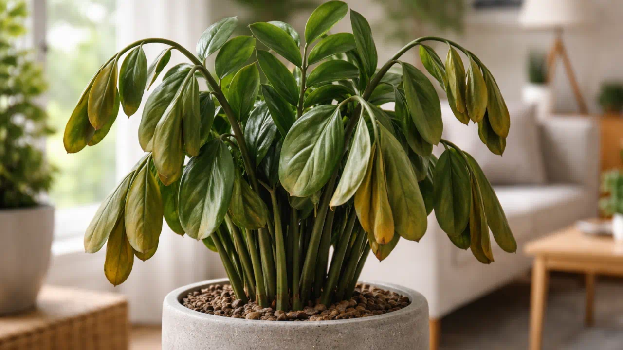 3 erros comuns que deixam a zamioculca com folhas murchas e aparência de planta doente