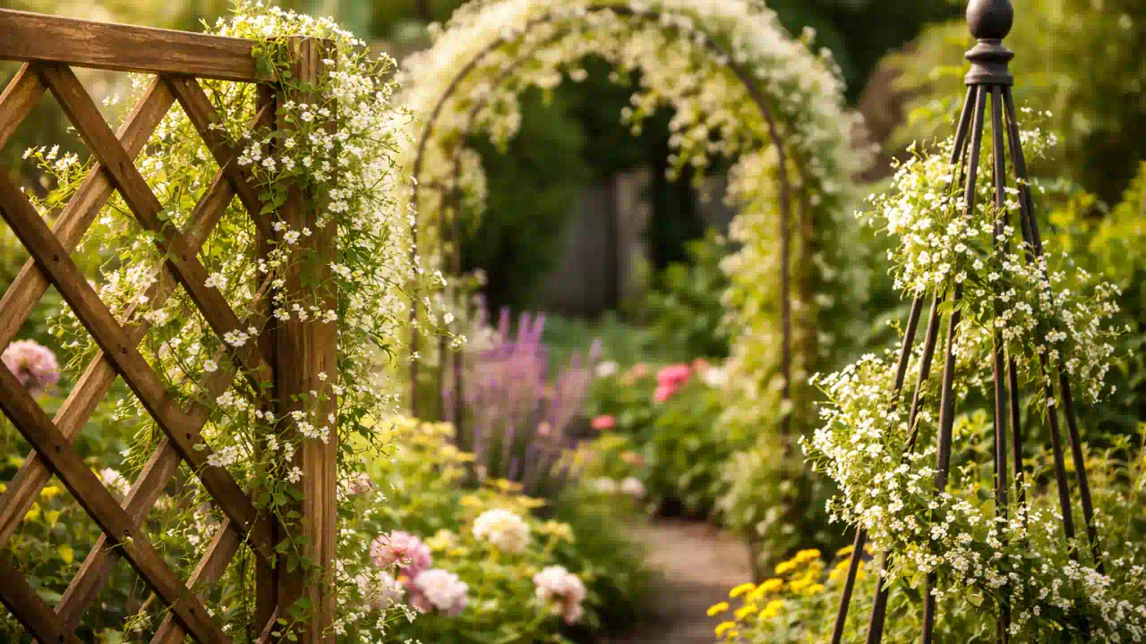 3 suportes ideais para o esqueletinho subir saudável e criar efeito ornamental leve no jardim