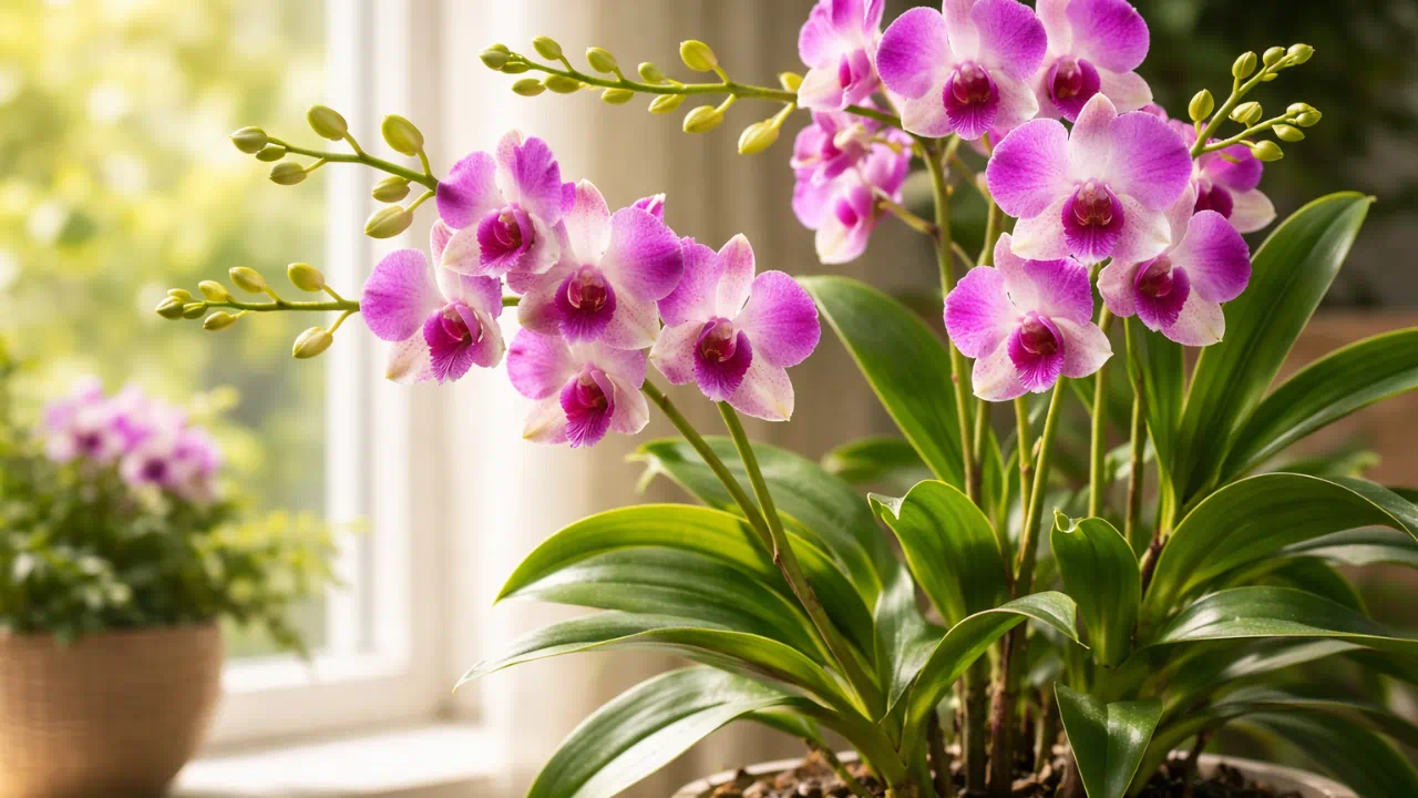 Etapas exatas de luz forçam novas hastes florais na orquídea-denphal