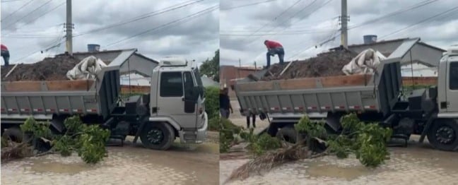 Pneus de caminhão voltam a afundar após piso ceder no CIS; morador denuncia abandono em área industrial