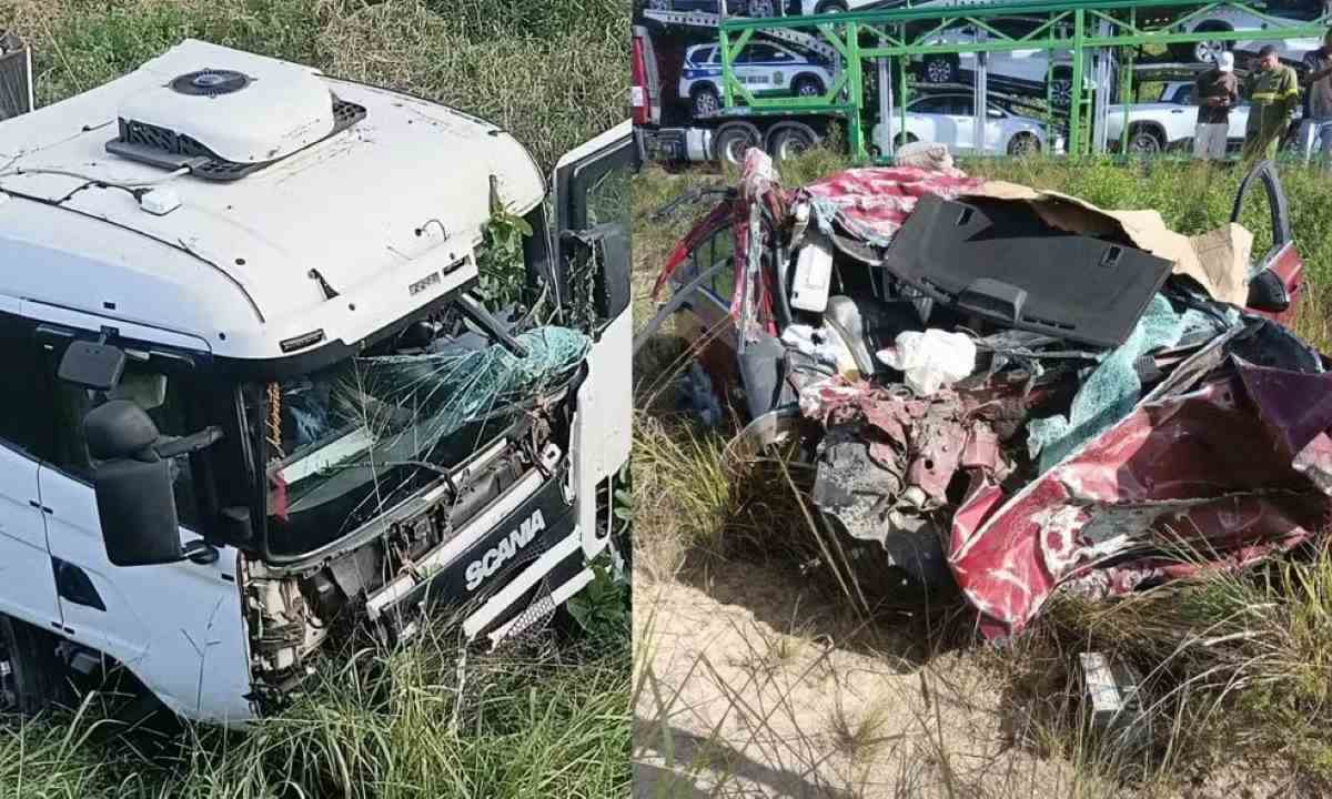 Motorista fica preso às ferragens após colisão com carreta na BR-101