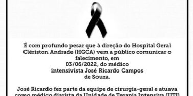 Morre aos 43 anos, médico José Ricardo Campos, intensivista do HGCA