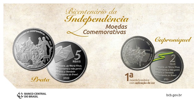 O Banco Central lançou duas moedas comemorativas do Bicentenário da Proclamação da Independência.