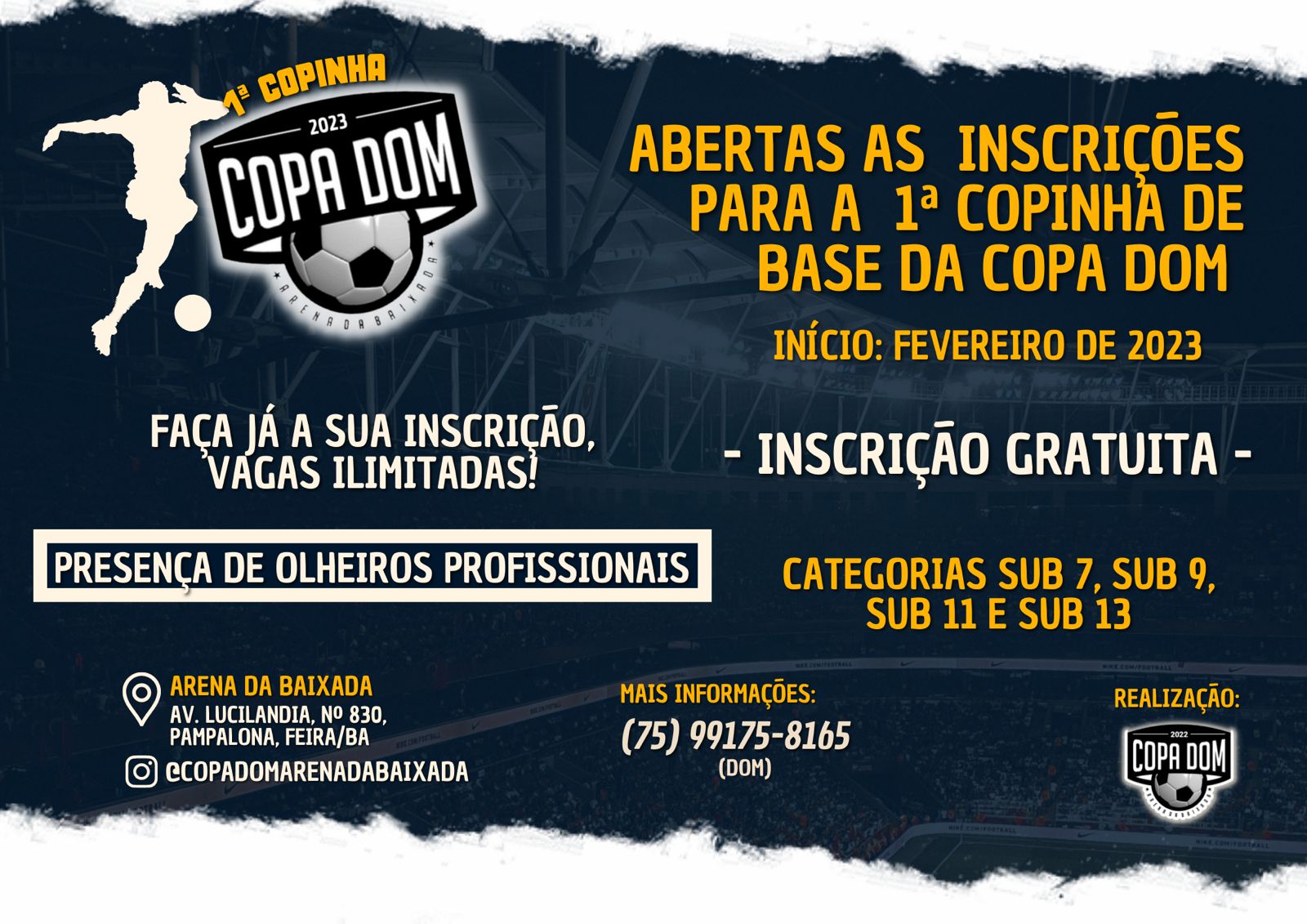 Inscrições abertas para a 1ª Copinha de Futebol: Copa Dom