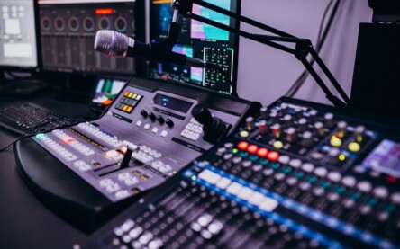 Equipment in an empty musical recording room