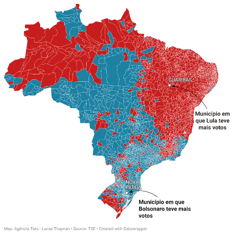 Lula venceu em 98,9% dos municípios do Nordeste, no 2º turno