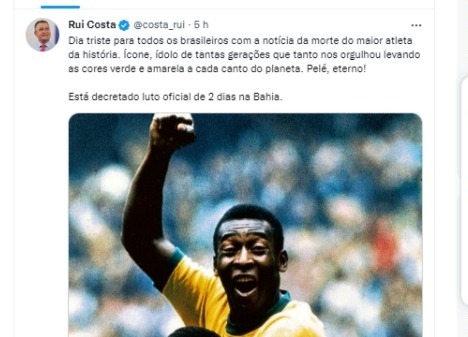 Rui costa lamenta morte de Pelé