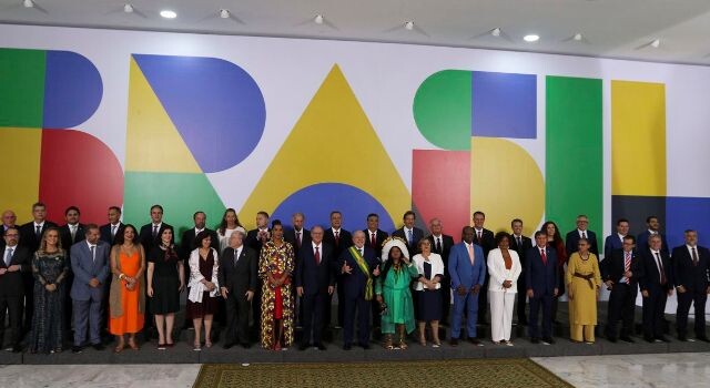 Foto oficial na cerimônia de posse do presidente da República, Luiz Inácio Lula da Silva no Palácio do Planalto