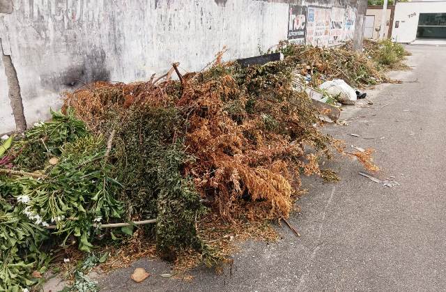 Muro de terreno localizado na Rua Maria Soares Cardoso, no bairro Parque Ipê, está servindo como ponto para o descarte irregular de lixo. (Foto: Paulo José/Acorda Cidade)