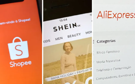 Apps da Shopee, Shein e AliExpress — Foto: Vivian Souza/g1; Reprodução/Shein e Aline Lamas/g1

