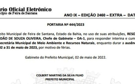 Chefe de gabinete assume temporariamente a Secretaria de Meio Ambiente de Feira de Santana