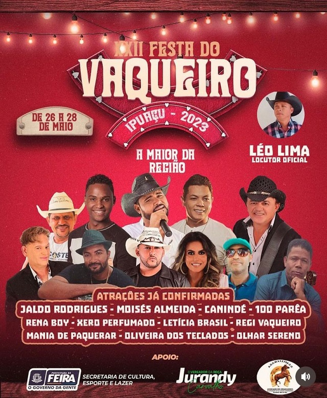 Canindé e Adelmário Coelho na Festa de Vaqueiro de Ipuaçu; confira programação completa