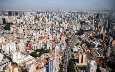 Vista aerea da cidade de São Paulo, rio Tietê, predios, São Paulo, cidade