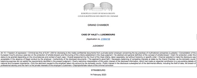 Halet vs. Luxemburgo: a proteção aos whistleblowers a partir do caso LuxLeaks