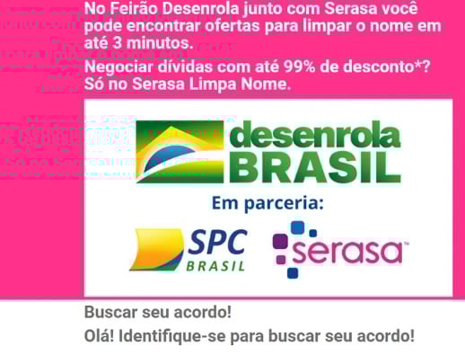 Foto: Reprodução |Imagem de site com falsa oferta de renegociação de dívidas pelo Desenrola Brasil