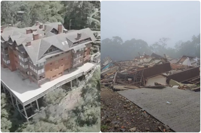 Prédio desaba em Gramado antes e depois